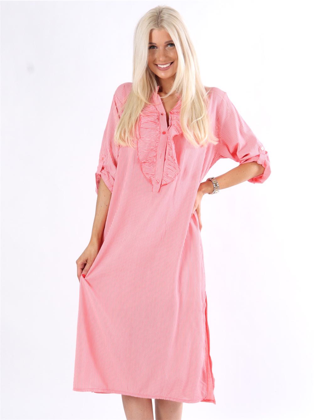 Bonita stripe - Randig skjortklänning med volanger